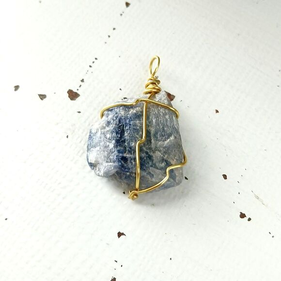 Blue Aventurine Crystal Gemstone Pendant Wire Wrapped 1.25" - Picture 3 of 4